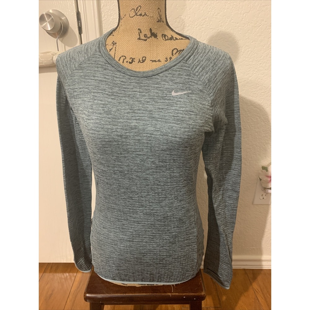 nike running xs womens warm sweatshirt teal green long sleeves arm warmers